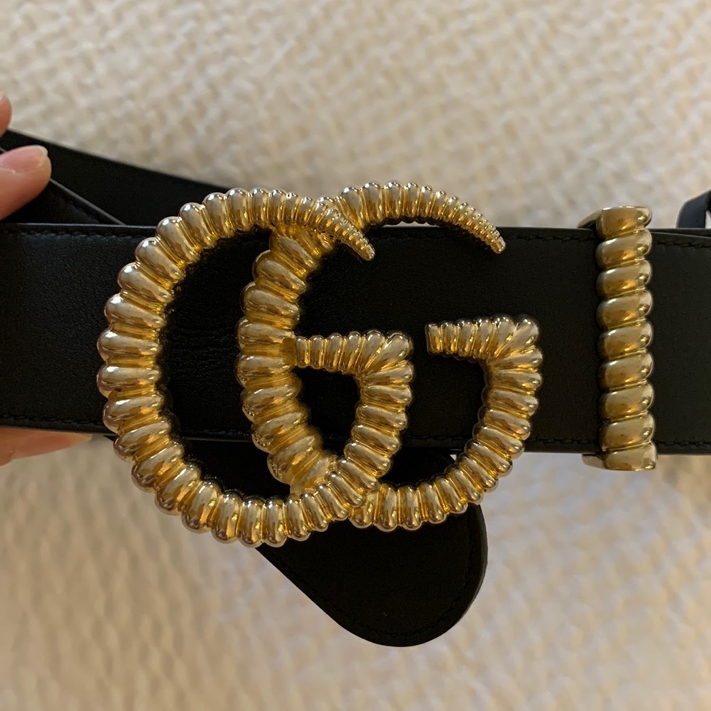 GUCCI Calfskin Torchon Double G 40mm Belt 90 36 Black